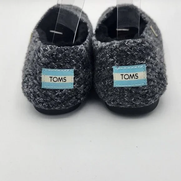 Toms Alpargata Charcoal Gray Black Sweater Fur Inside Leather Sole Shoe 8.5 - Picture 3 of 8